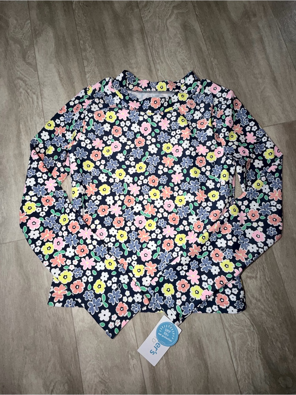 Carter's Navy Long-Sleeve Floral Rash Guard